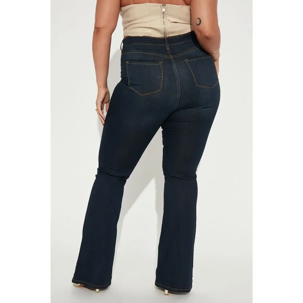 Fashion Nova Deep In My Soul Flare Jeans - Dark Denim